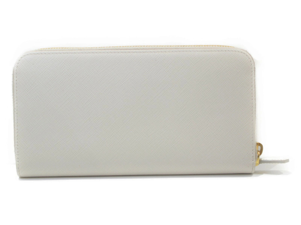 Prada Long White Wallet Round Zip Leather White